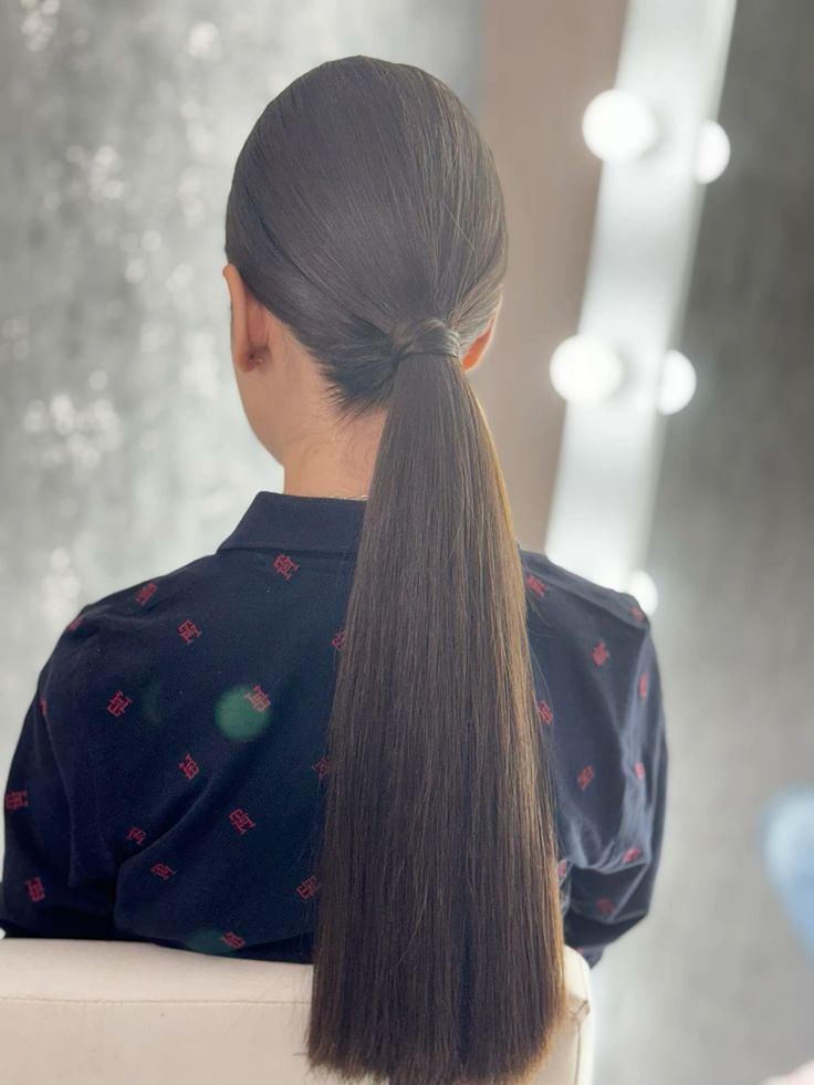 Coleta baja pulida efecto glossy, peinado rápido y elegante