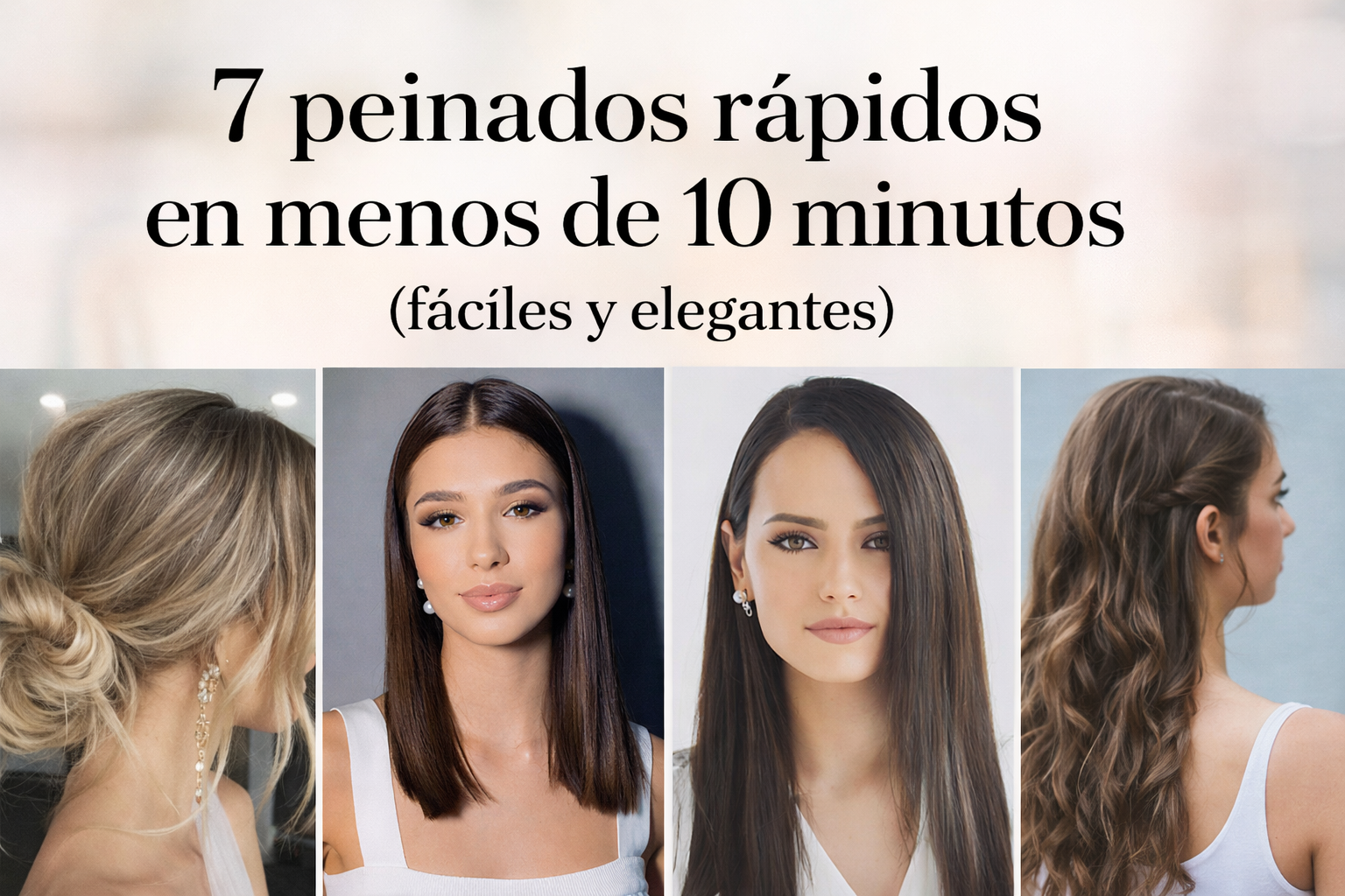 Cabecera del blog con 7 peinados rápidos en menos de 10 minutos: moños, melena pulida y ondas con acabado elegante